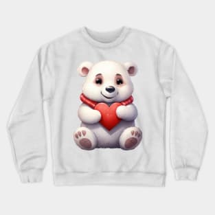 Valentine Polar Bear Holding Heart Crewneck Sweatshirt
